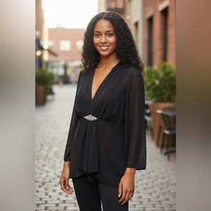 Midnight Velvet Black Blouse with Silver Accent. S